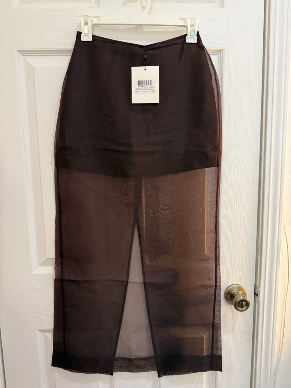 Sian Dark Choc Silk Organza Midi Skirt- Brown - Picture 4 of 12